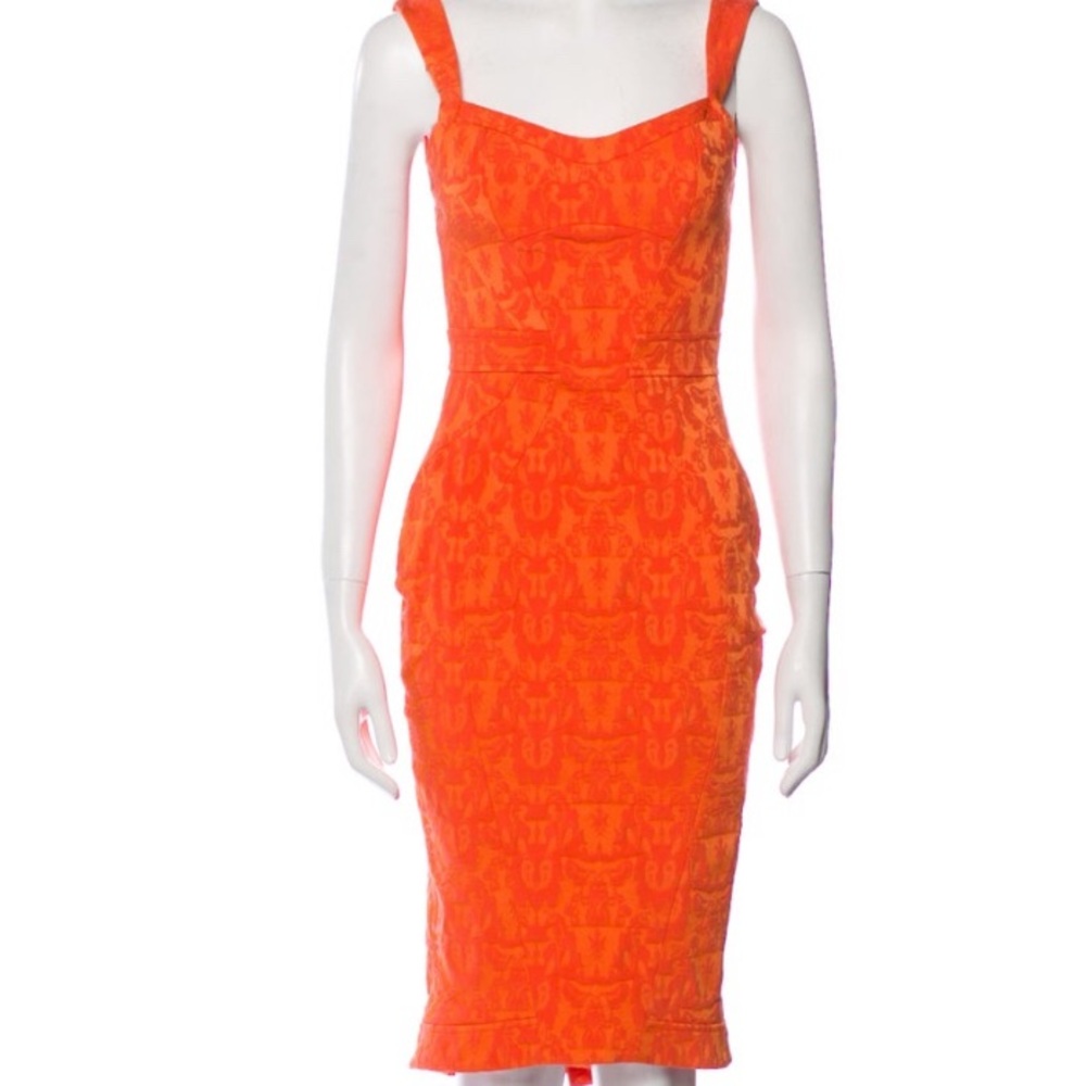 Zac Posen Vibrant Orange Midi Dress
